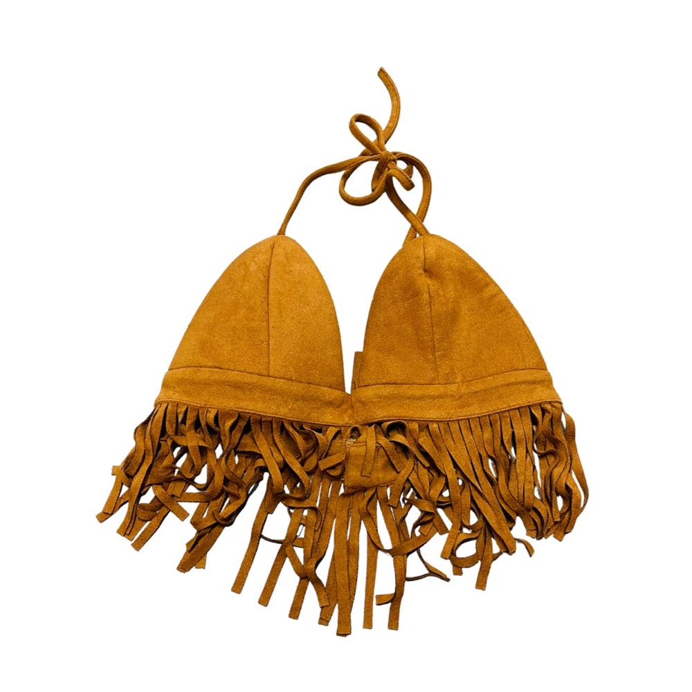 Sheinside Gold Fringe Western Bikini Top | SZ S